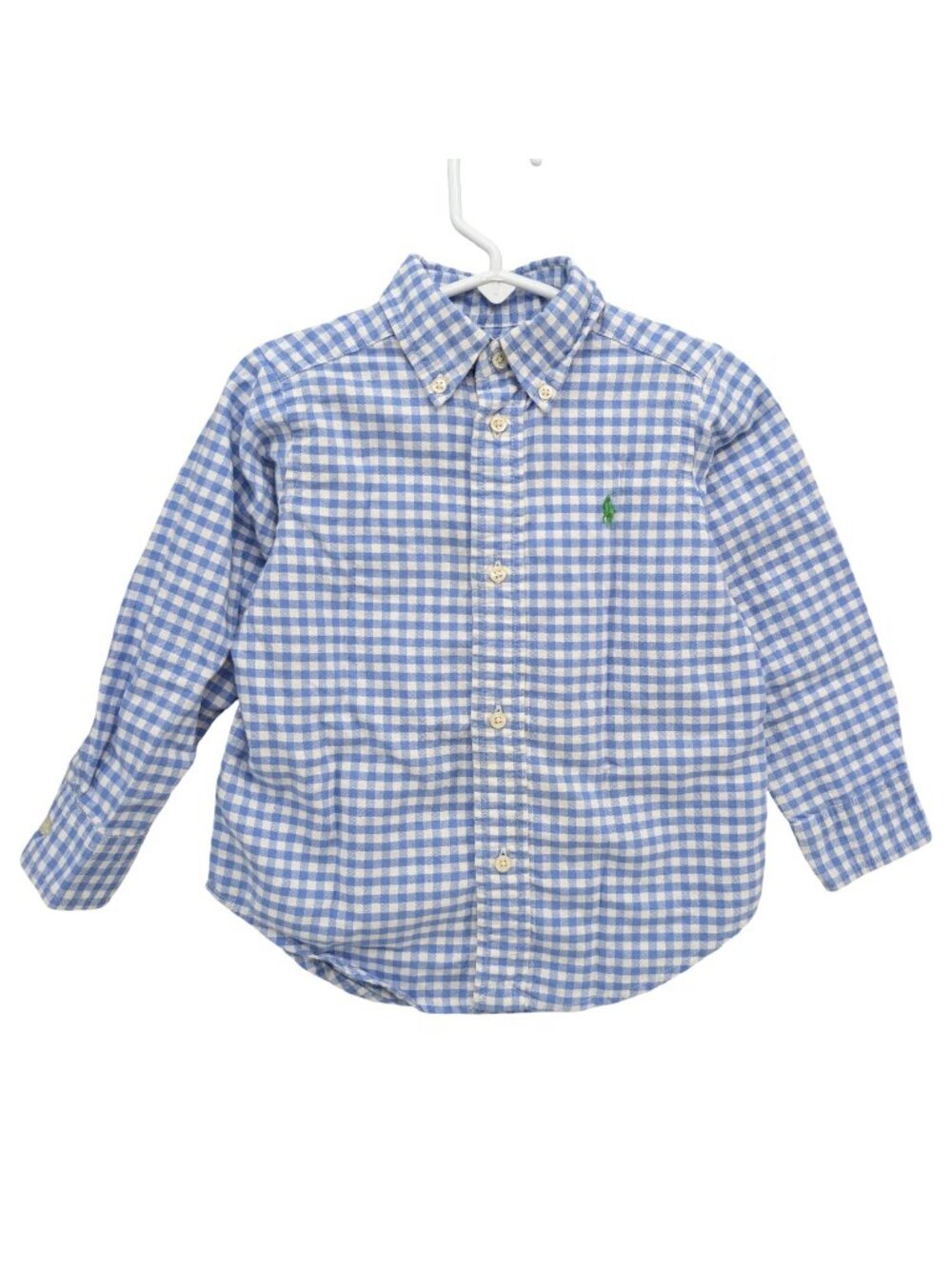 Ralph Lauren Gingham Shirt Boys Blue White Cotton Long Sleeve Button Down Size 2